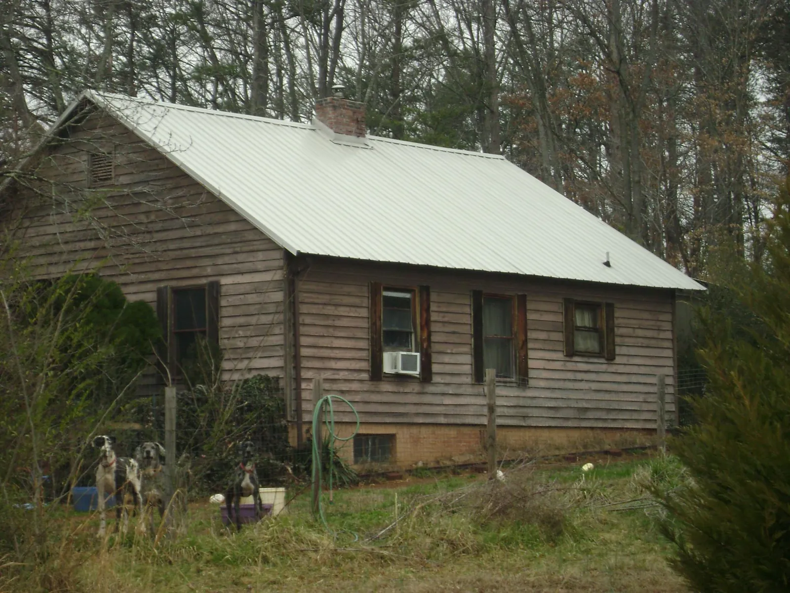 White metal roof on an old wood sided farmhouse, from a Metal Roof Installation job in Hallwood